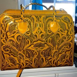 Hand made Tooled Leather Tote with Wallet